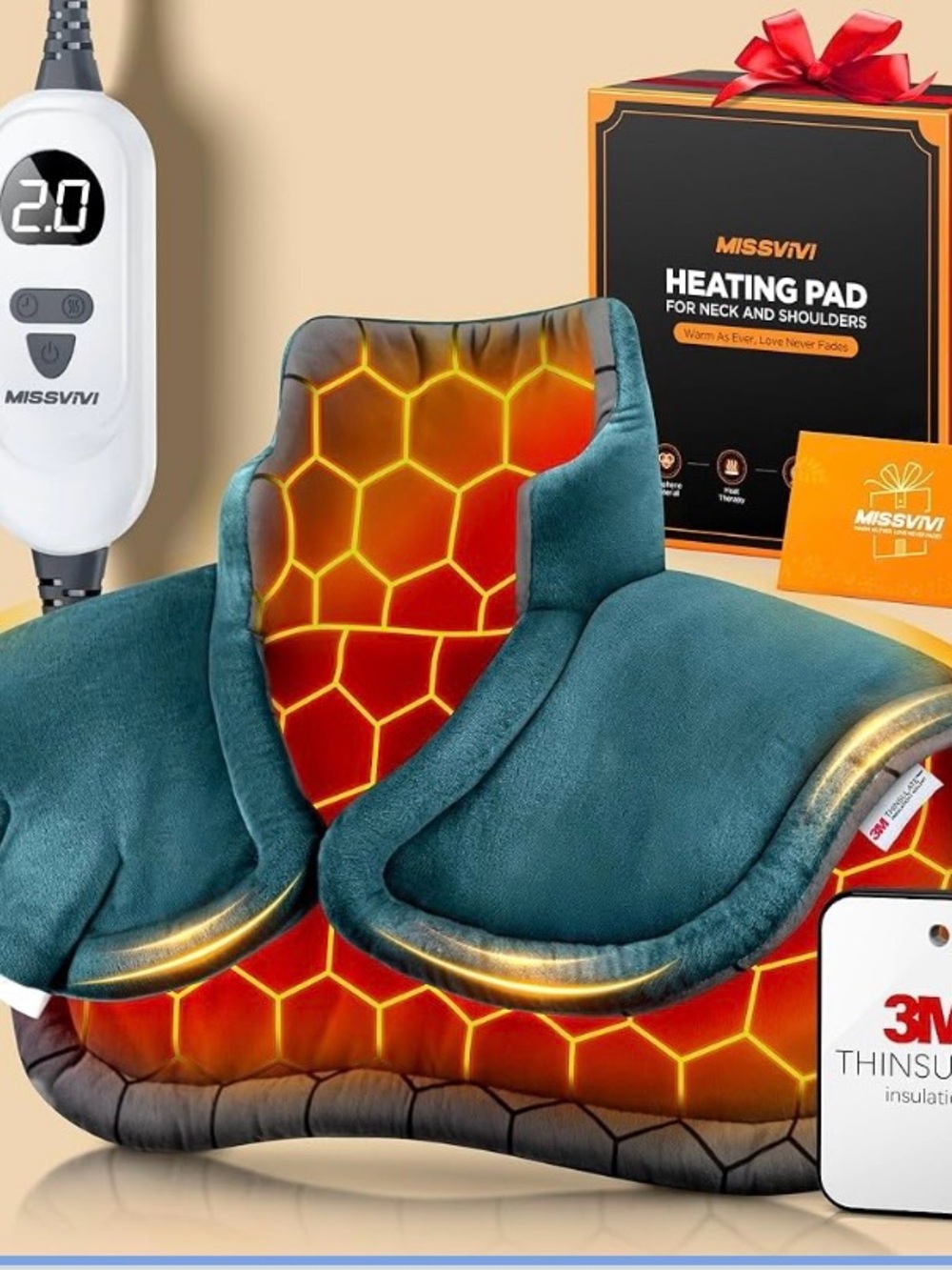 NEW Weighted Heated Neck & Shoulder Wrap, 6 Heat Settings, 4 Timers, Auto Shut